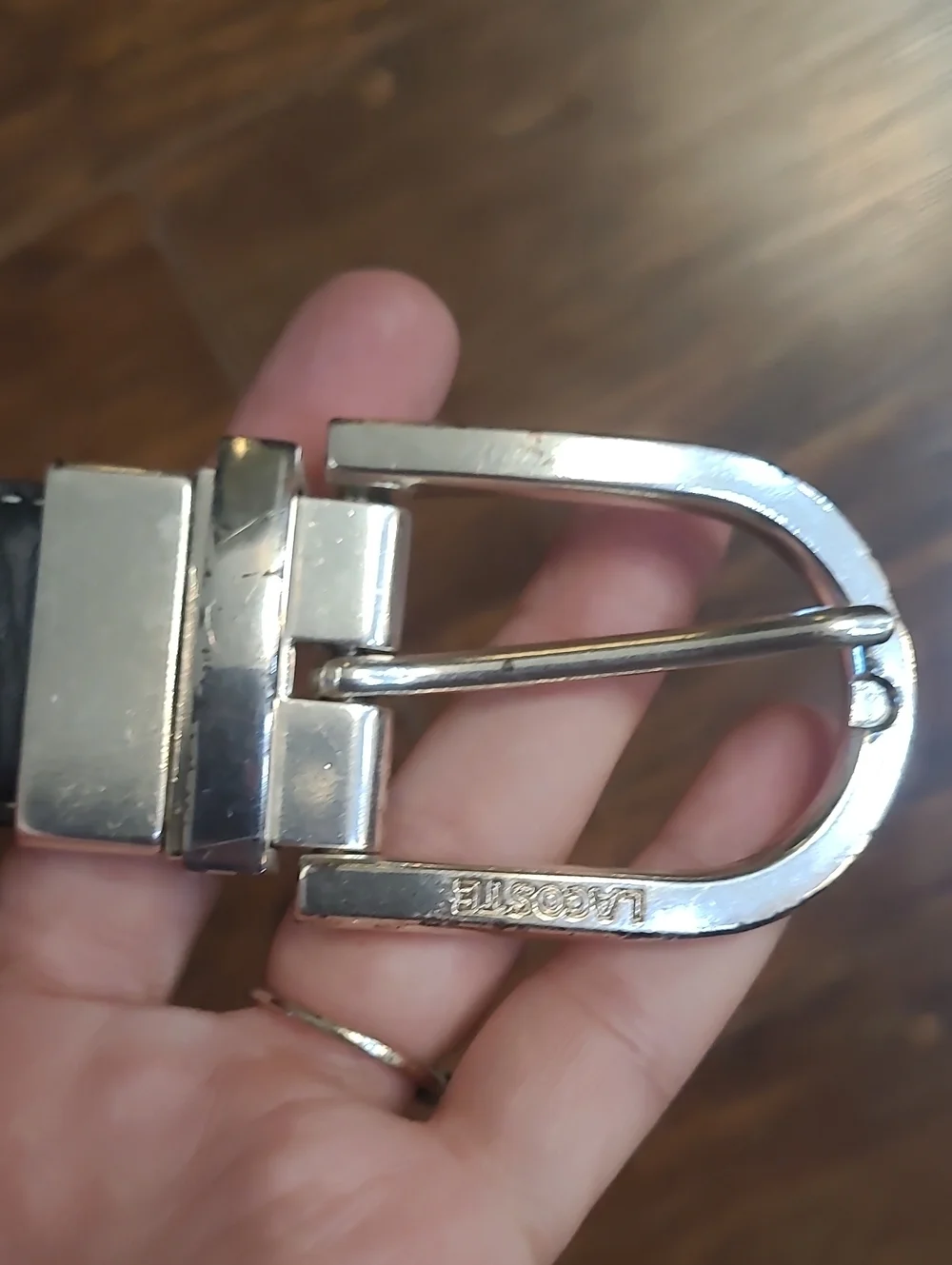 Lacoste Men's Black Leather Belt with Silver Buckle Size M